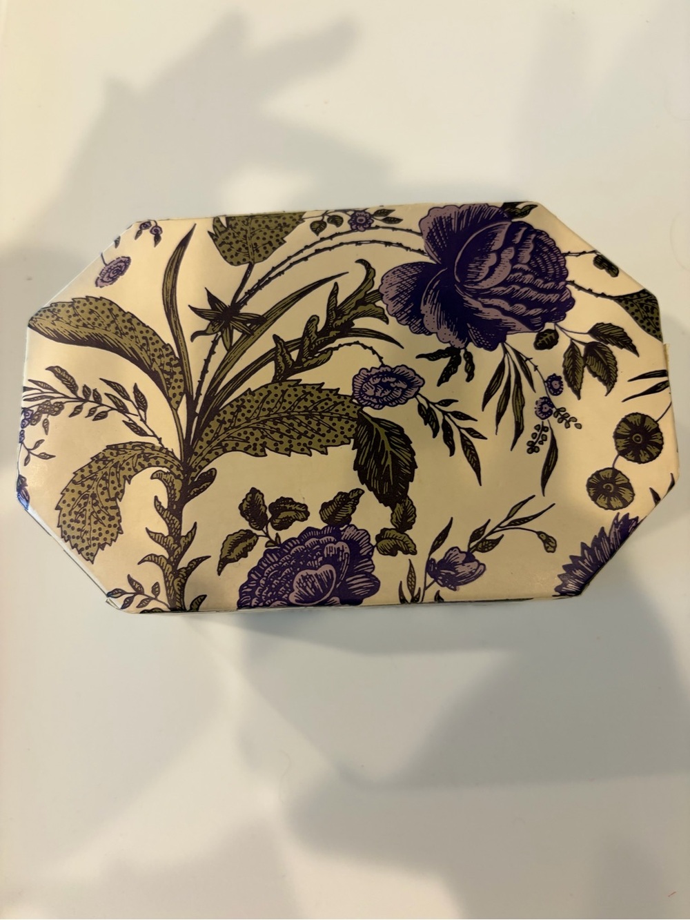 Vintage Floral Trinket Box in Cream and Purple